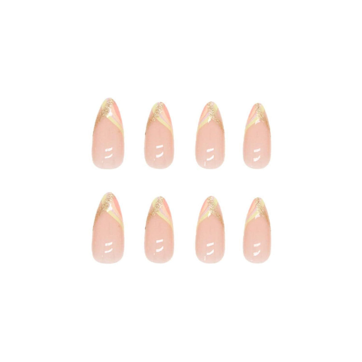 24er Set Glitter Mandel Nägel Stiletto - Rainbow French