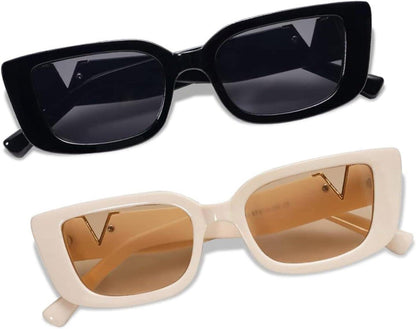 2er Pack Retro Quadratische Sonnenbrille UV-Schutz Damen