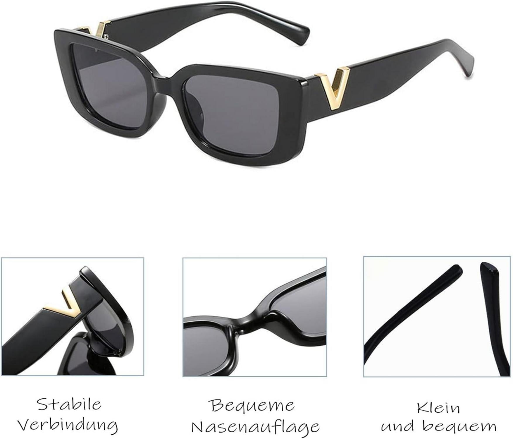 Quadratische Vintage Sonnenbrille 2er Set Schwarz Beige UV-Schutz