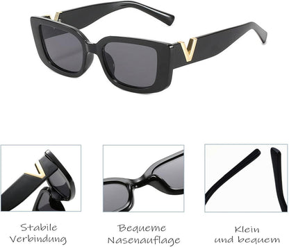 Quadratische Vintage Sonnenbrille 2er Set Schwarz Beige UV-Schutz