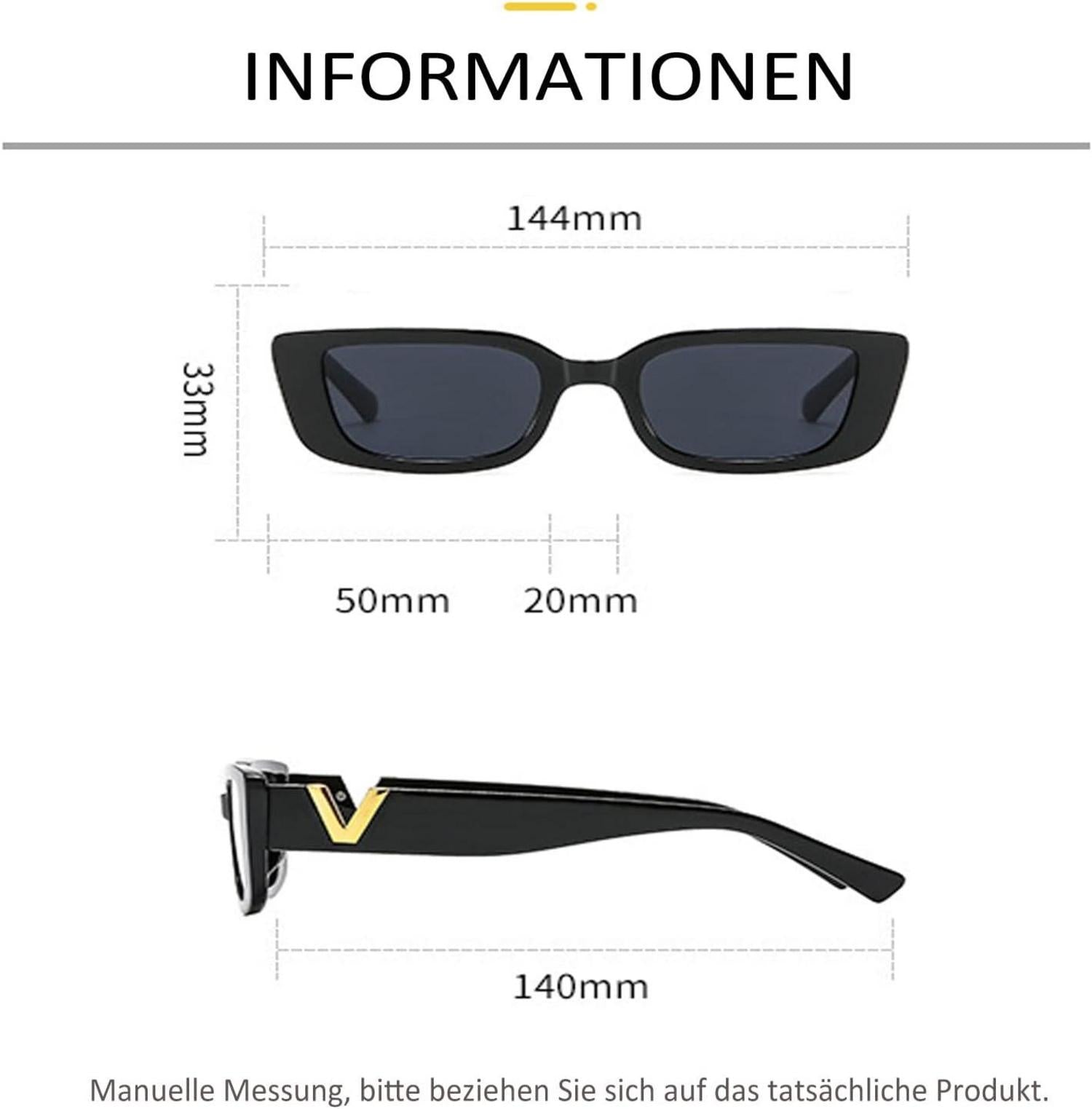 2er Pack Vintage Quadrat Sonnenbrillen Damen UV-Schutz Rave Brille