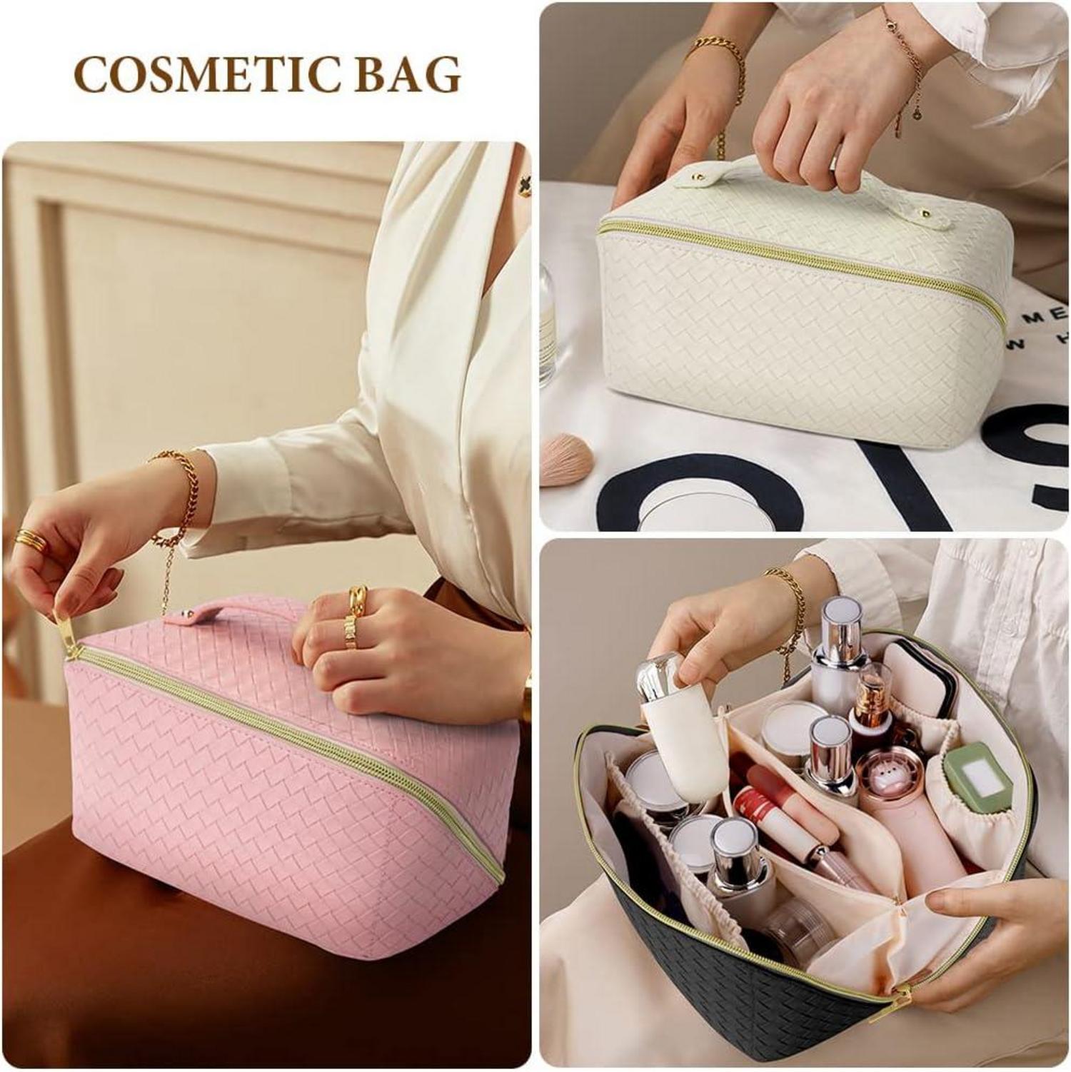 Große Reise-Kosmetiktasche PU Leder Wasserdicht Rosa Organizer