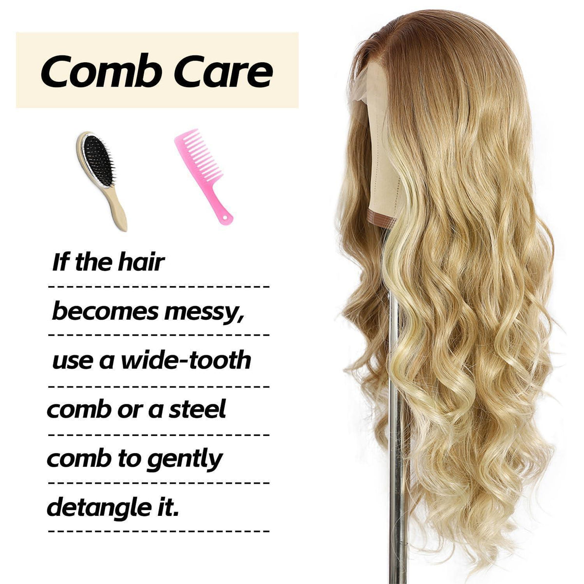 Blond Wellige Lace Front Perücke mit Highlights – 26 Zoll