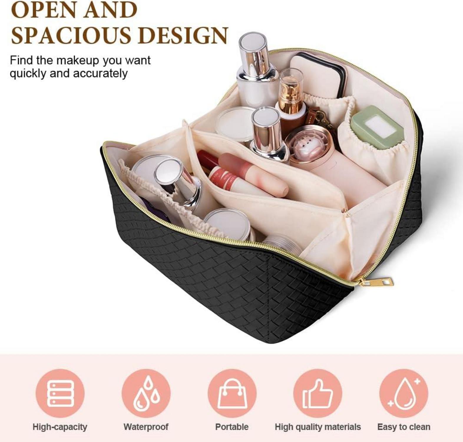 Reise Kosmetiktasche PU Leder Make-up Tasche Große Kapazität Schwarz