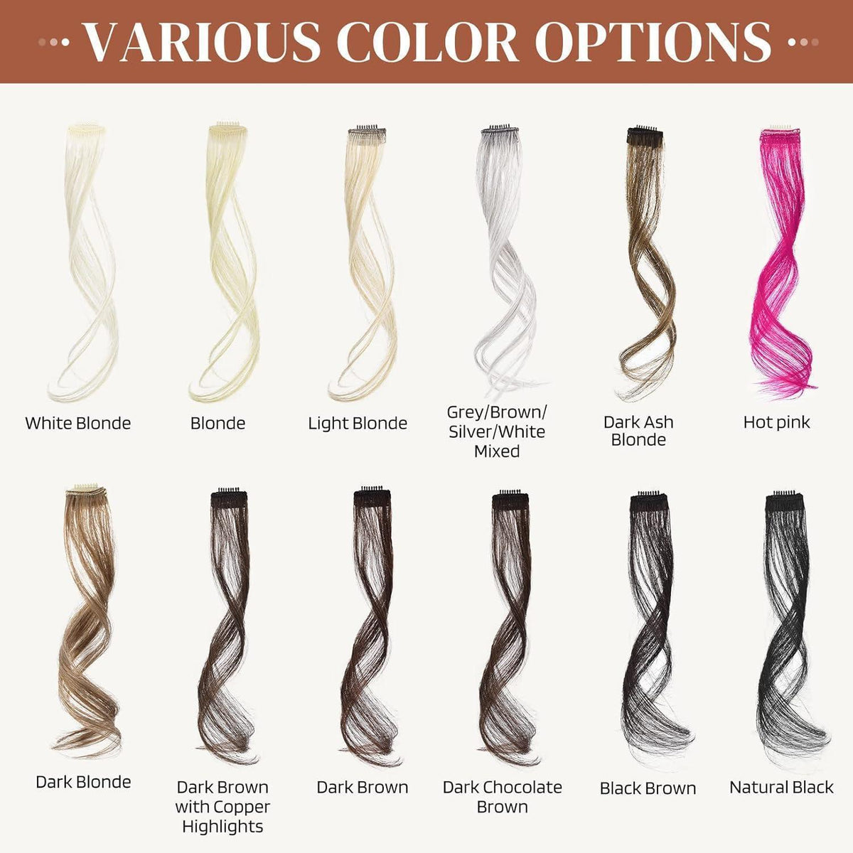 Clip-in Pony Dunkelbraun mit Kupfer Highlights – 30cm