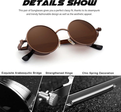 CGID Retro Runde Polarisierte Sonnenbrille Vintage Steampunk UV400