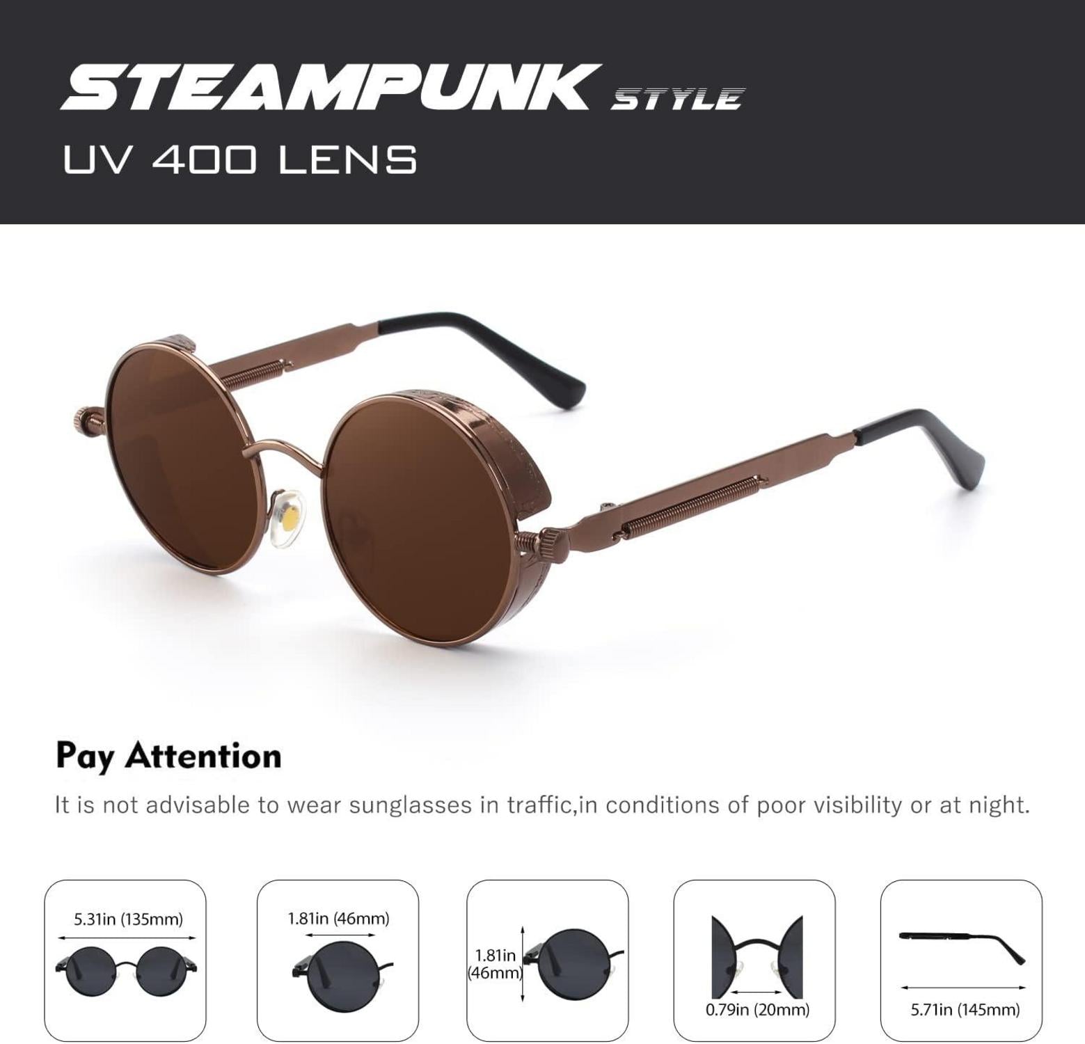 CGID Retro Runde Sonnenbrille Polarisiert Vintage Steampunk UV400 Schutz
