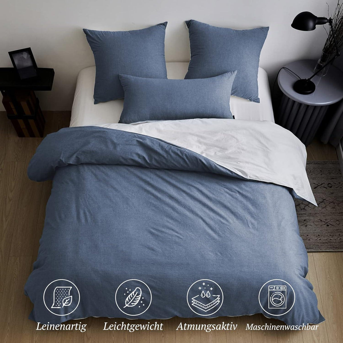 SOULFUL Bettwäsche Set 135x200 Baumwolle Blue Stone Washed