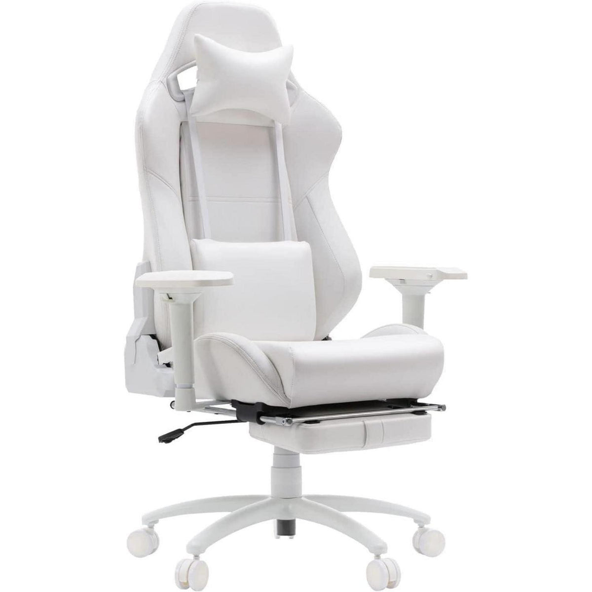 Ergonomischer Gaming Stuhl mit Fußstütze und Lendenkissen, Weiß