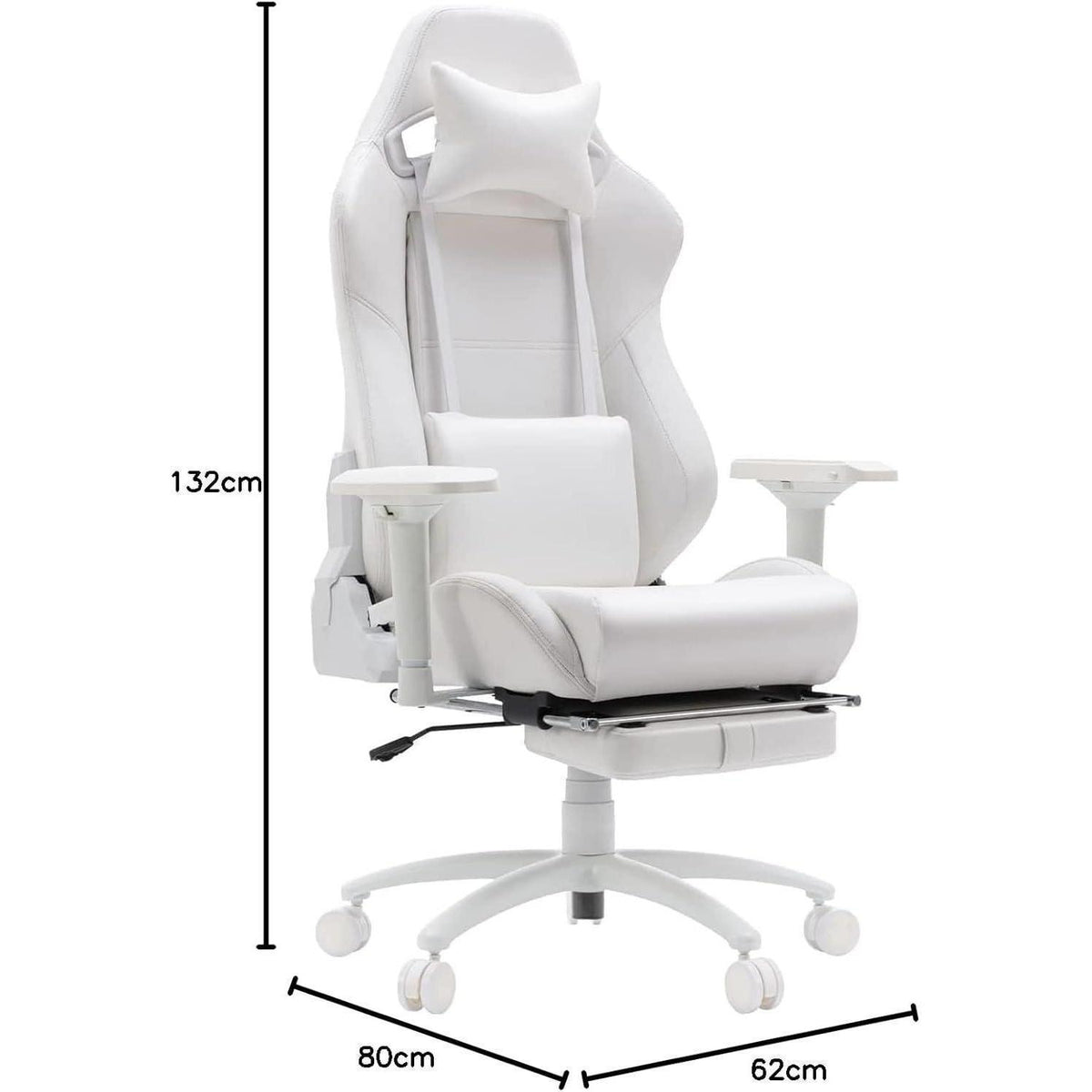 Ergonomischer Gaming Stuhl mit Fußstütze und Lendenkissen, Weiß