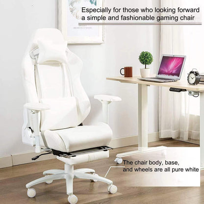Ergonomischer Gaming Stuhl mit Fußstütze und Lendenkissen, Weiß