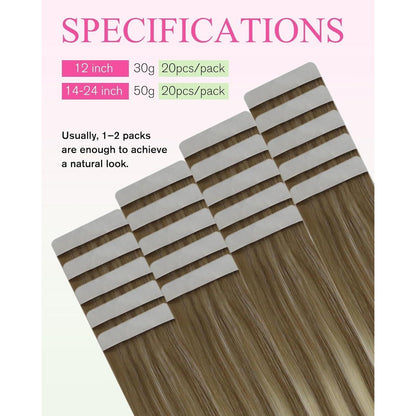 Braune Ombre Tape-in Haarverlängerung Echthaar 50cm