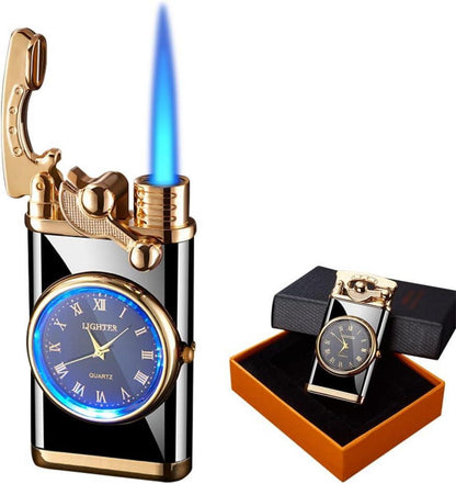 Hochwertiges Jet Feuerzeug mit Uhr und Winddichtem Design, Schwarz