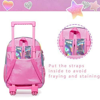 Rosa Kinder Trolley Rucksack mit Rollen & Zubehör