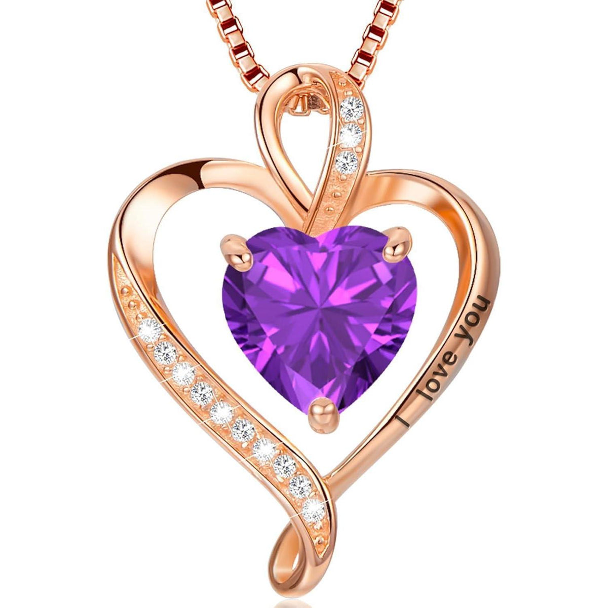 Silber Herz Kette Damen "I love you" Gravur & Geburtsstein