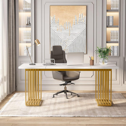 Moderner Schreibtisch Weiß & Gold | 180x80cm | Home Office Tisch
