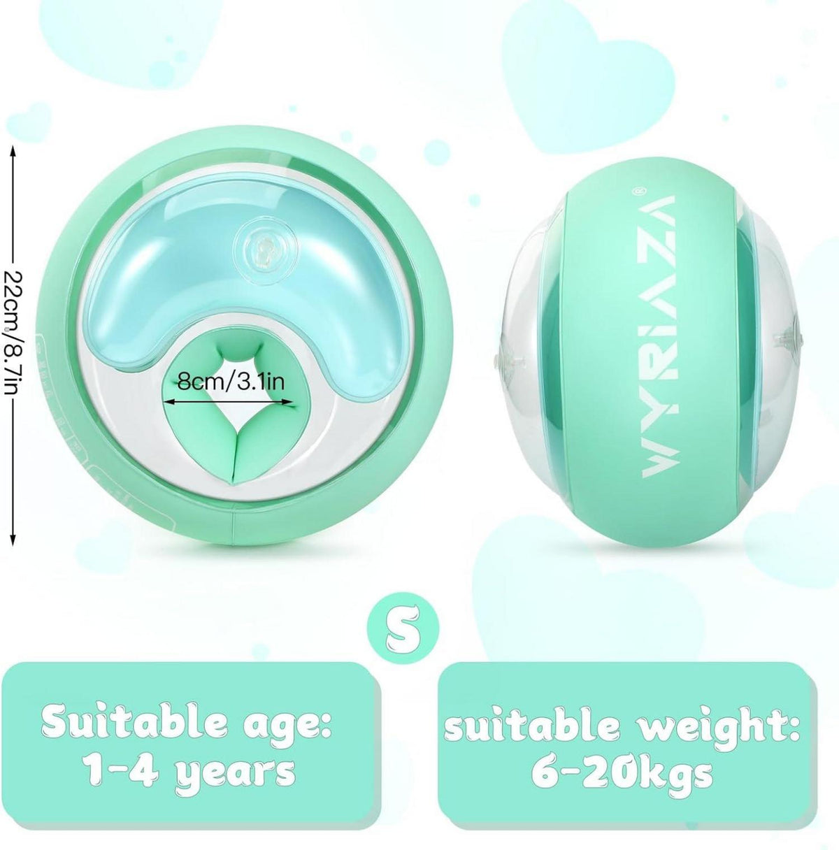 Schwimmflügel Baby 3 Airbags 1-6J. Kinder 6-20Kgs Grün XS S