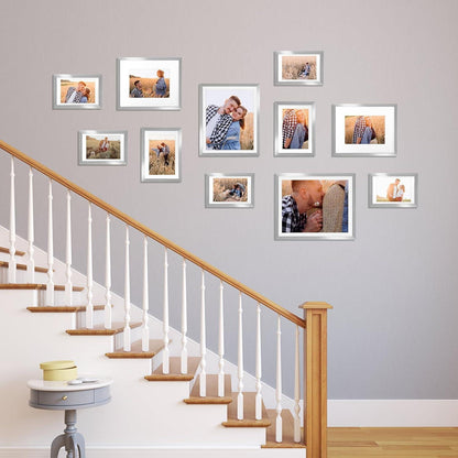 Bilderrahmen Set 10x 20x25 cm Silber Passepartout Fotorahmen 23x28 cm