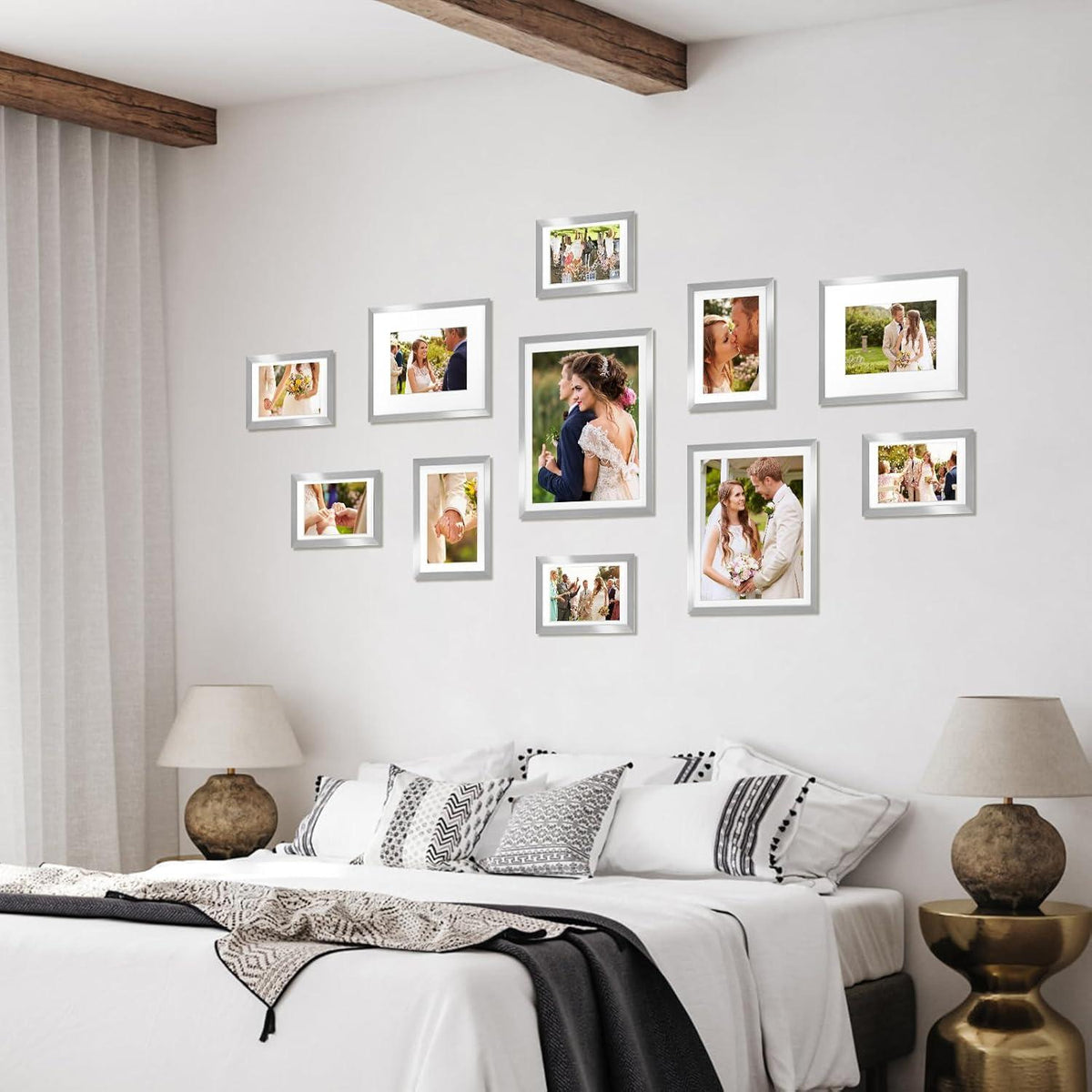 Bilderrahmen Silber 9x13 cm Fotorahmen Set für 10x15 cm Fotos, Wand- oder Tischaufsteller