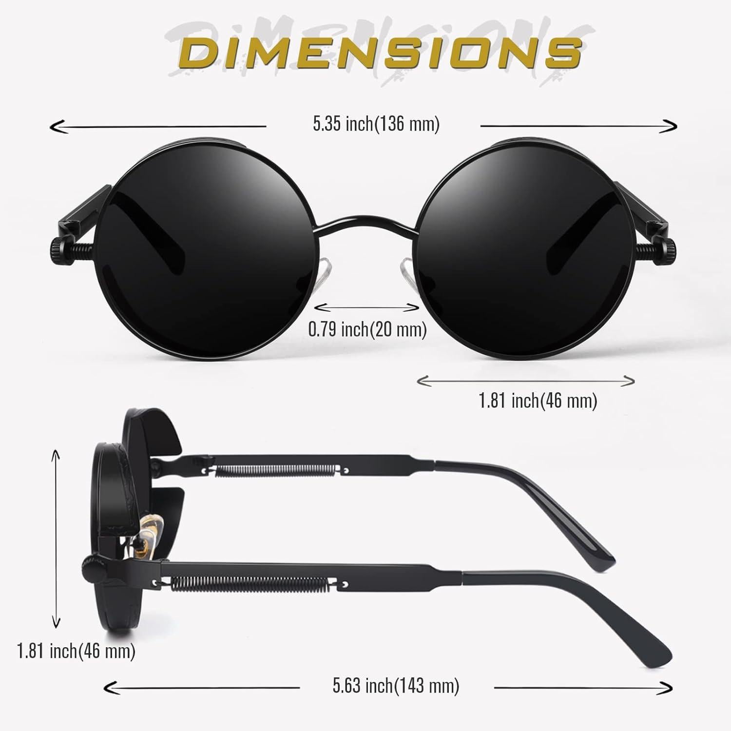 Steampunk Retro Runde Polarisierte UV400 Sonnenbrille Schwarz
