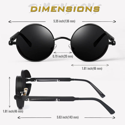 Steampunk Retro Runde Polarisierte UV400 Sonnenbrille Schwarz