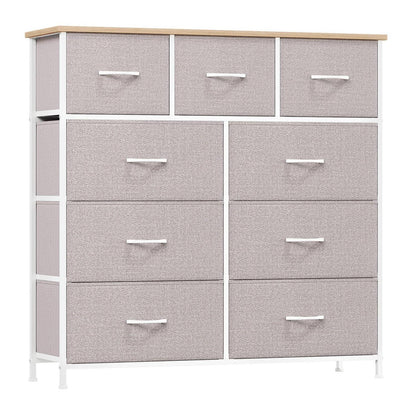 Kommode mit 9 Stoffschubladen – Aschgrau, 100x30x99 cm