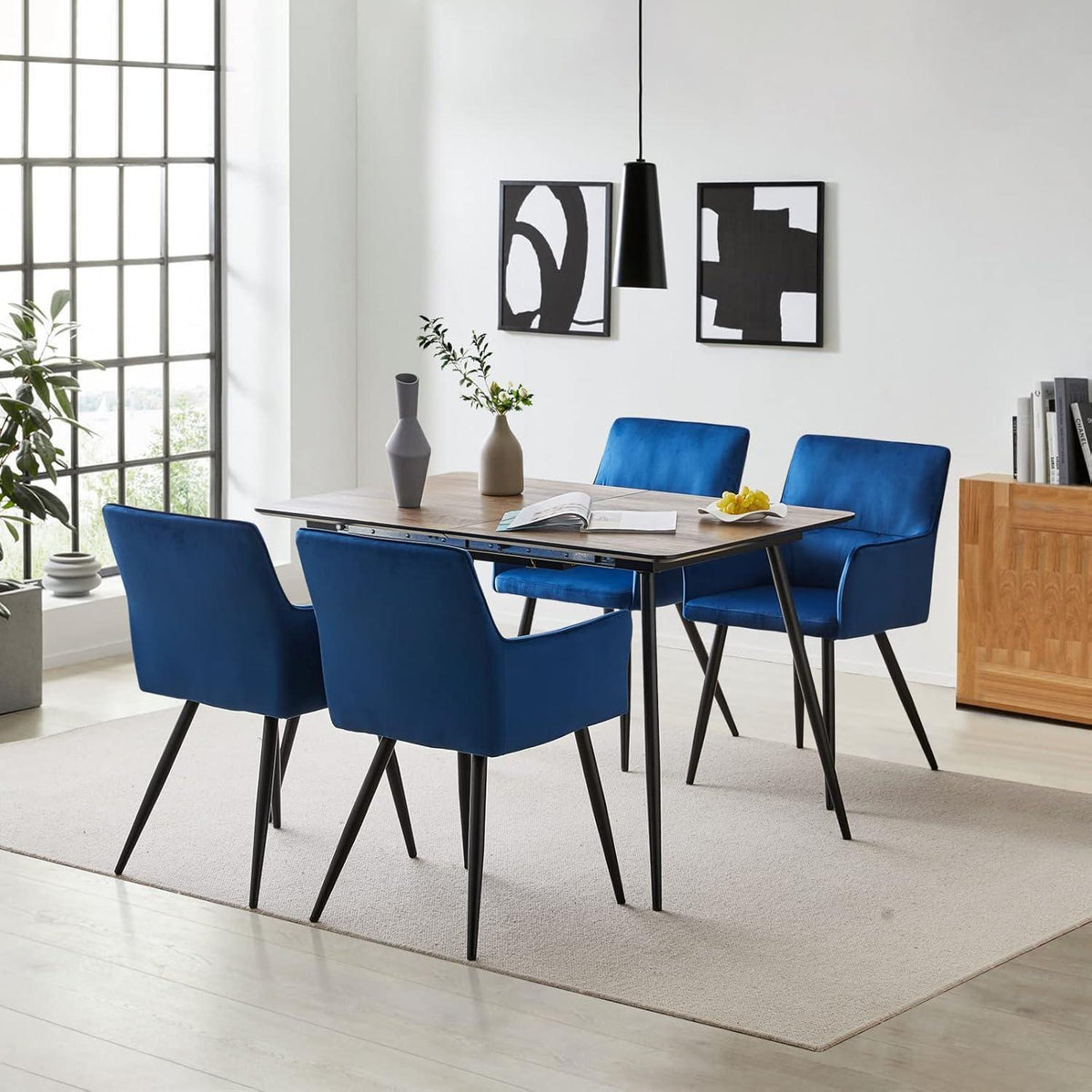 Samt Esszimmerstühle 2er-Set mit Armlehnen, Blau