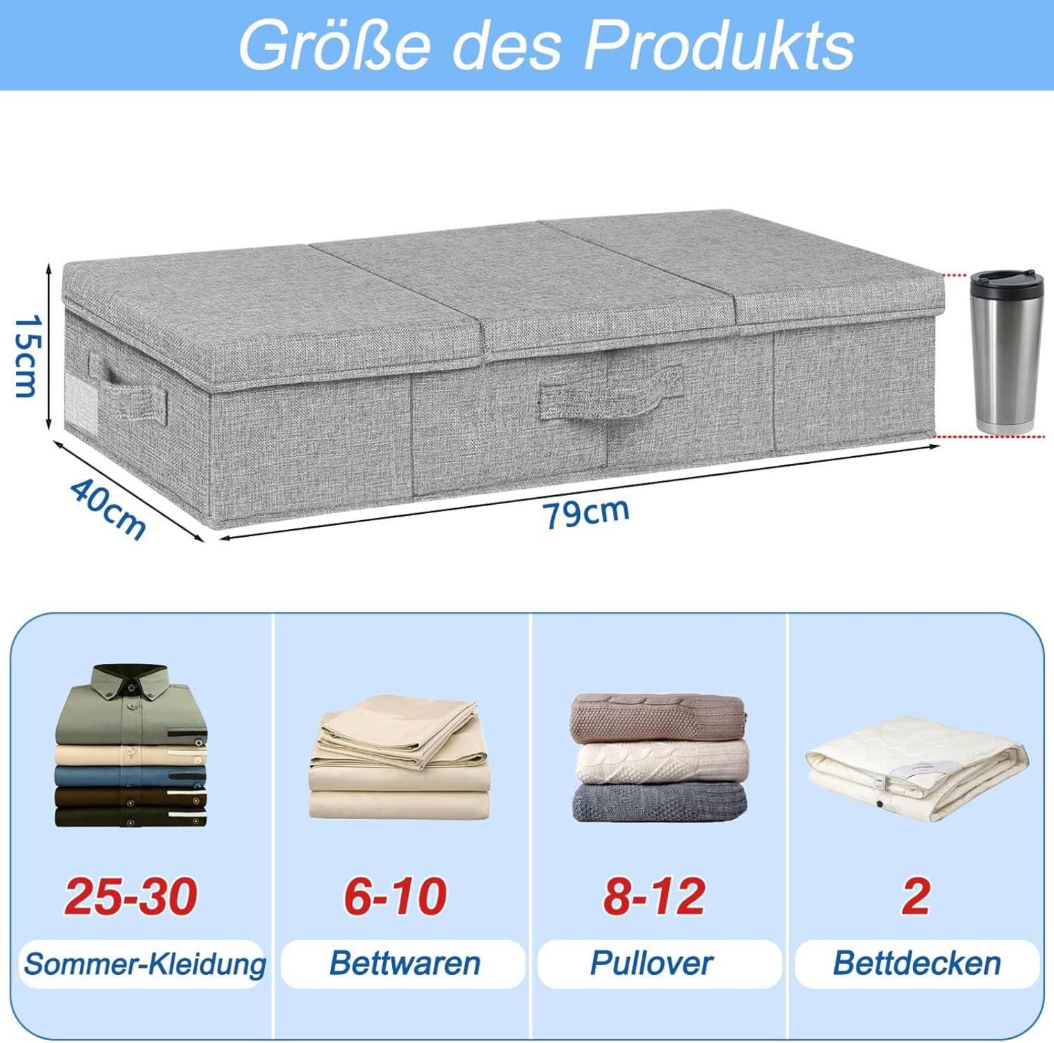 Faltbare Unterbett Aufbewahrungsbox 2er Set 15cm Hoch, Grau