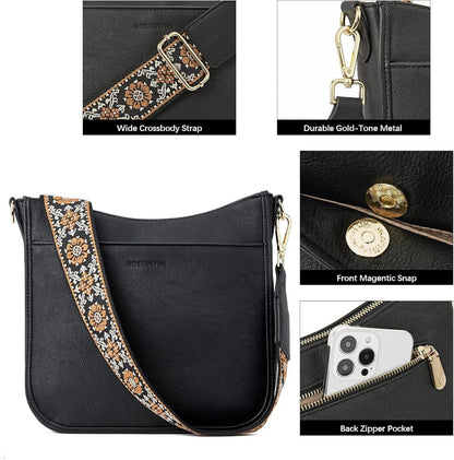 Damen Handtasche Mittelgroß PU Leder Crossbody Schultertasche Gold Hardware