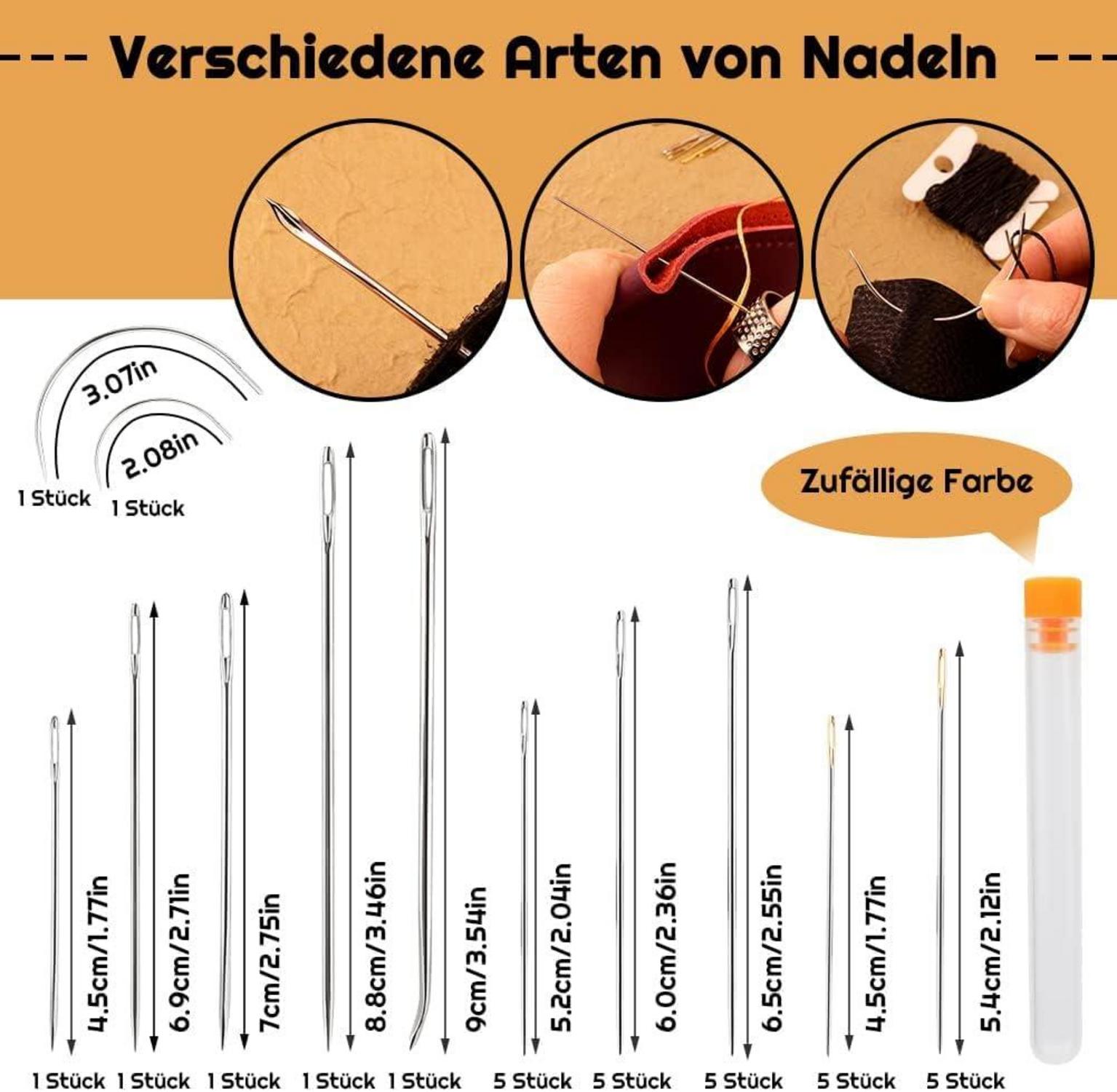 59-teiliges Leder-Nähset mit Nadeln, Ösen, gewachstem Faden