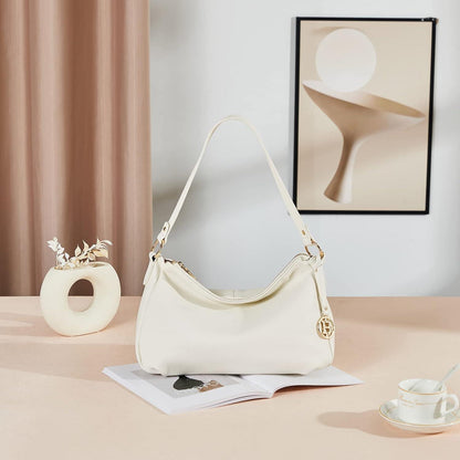 Braune Damen Schultertasche aus PU Leder Hobo Handtasche Beige