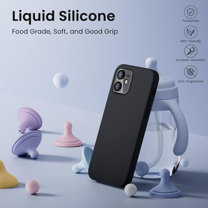 iPhone 12 Pro Silikon Case mit Schutzfolie und Kameraschutz in Schwarz
