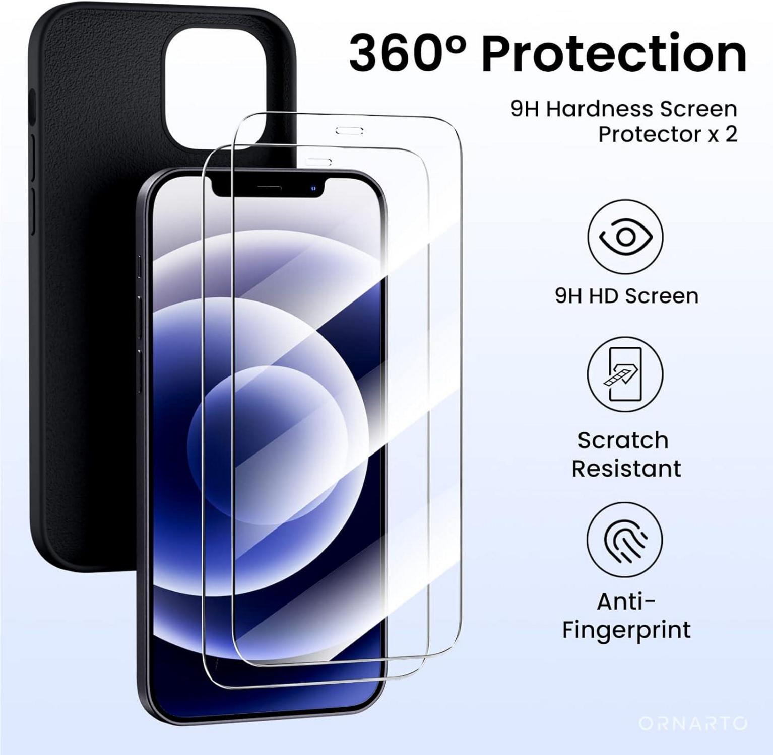 iPhone 12 Silikon Case mit Schutzfolie und Kameraschutz