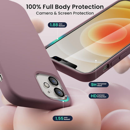ORNARTO iPhone 12/12 Pro 6,1 Silikon Case mit Schutzfolie und Kameraschutz