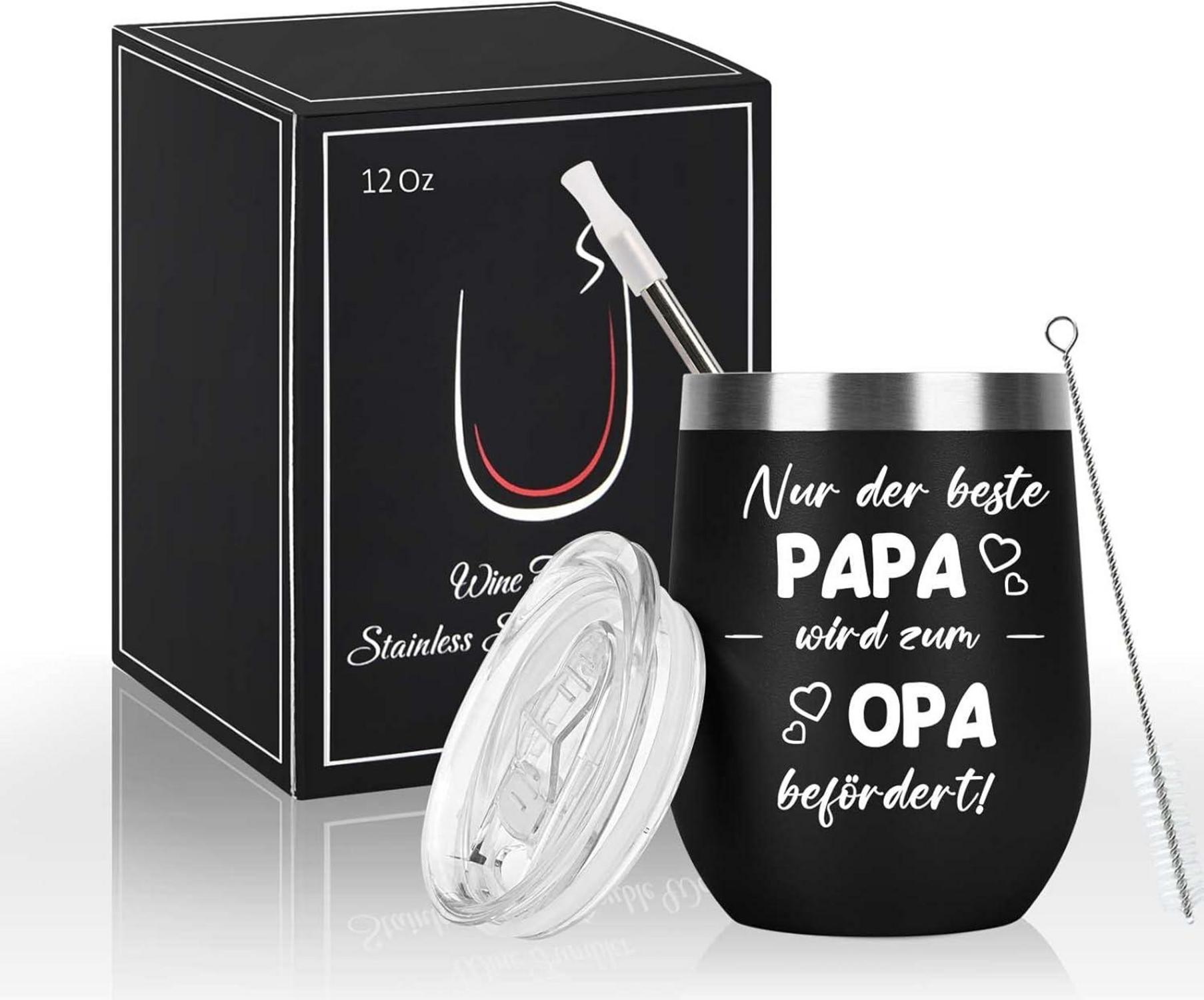 Livole Opa Geschenk - 12oz 350ml Coffee to go Becher mit Deckel und Strohhalm