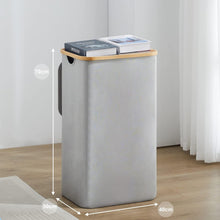 YOUDENOVA Wäschekorb mit Deckel 85L Bambus Grau