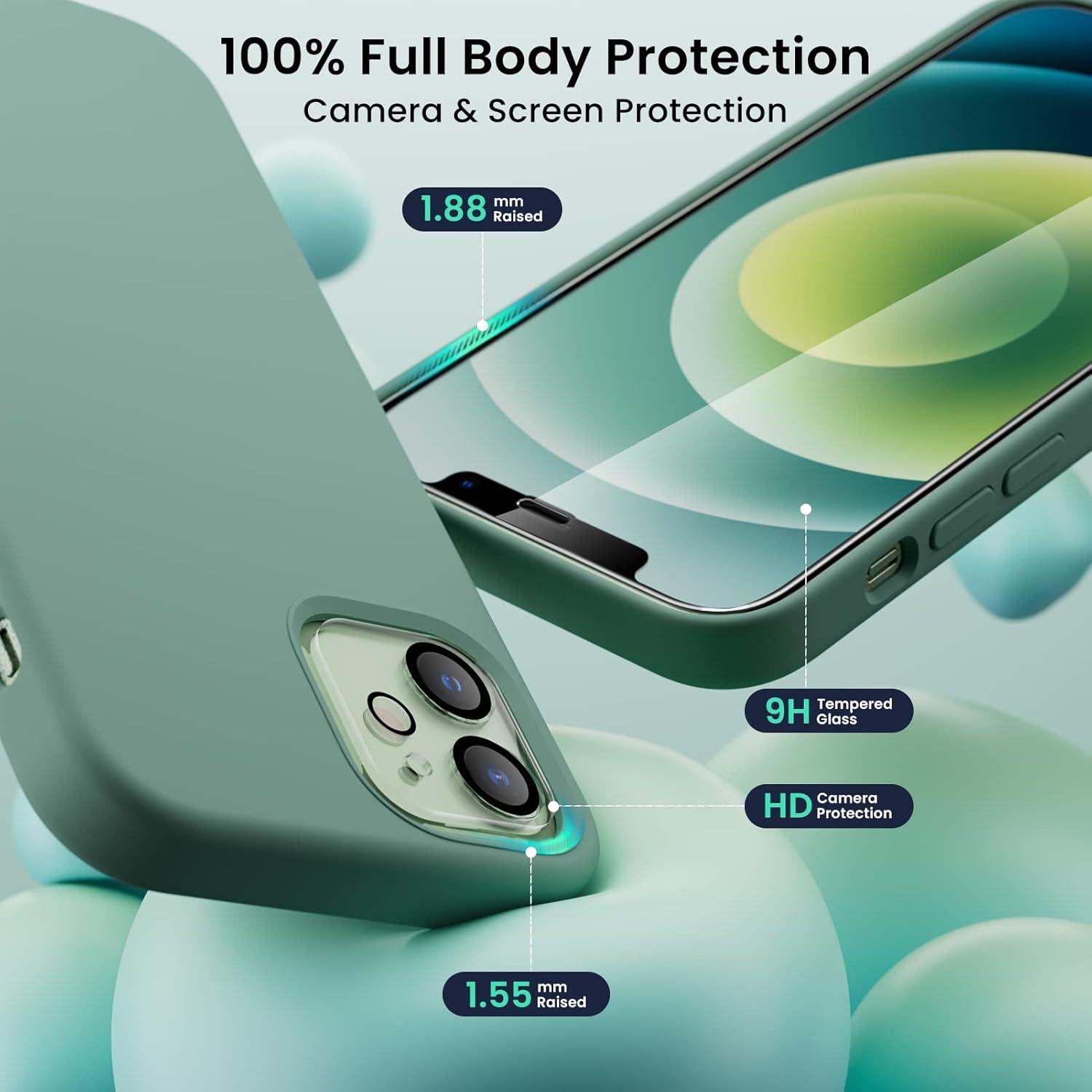 ORNARTO 5-in-1 iPhone 12/12 Pro Silikon Case mit Schutzfolie und Kameraschutz 6,1 Zoll Schwarz