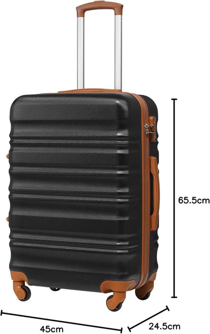 COOLIFE Hartschalen-Koffer Trolley Rollkoffer TSA-Schloss 4 Rollen Mittelgroß Schwarz/Braun