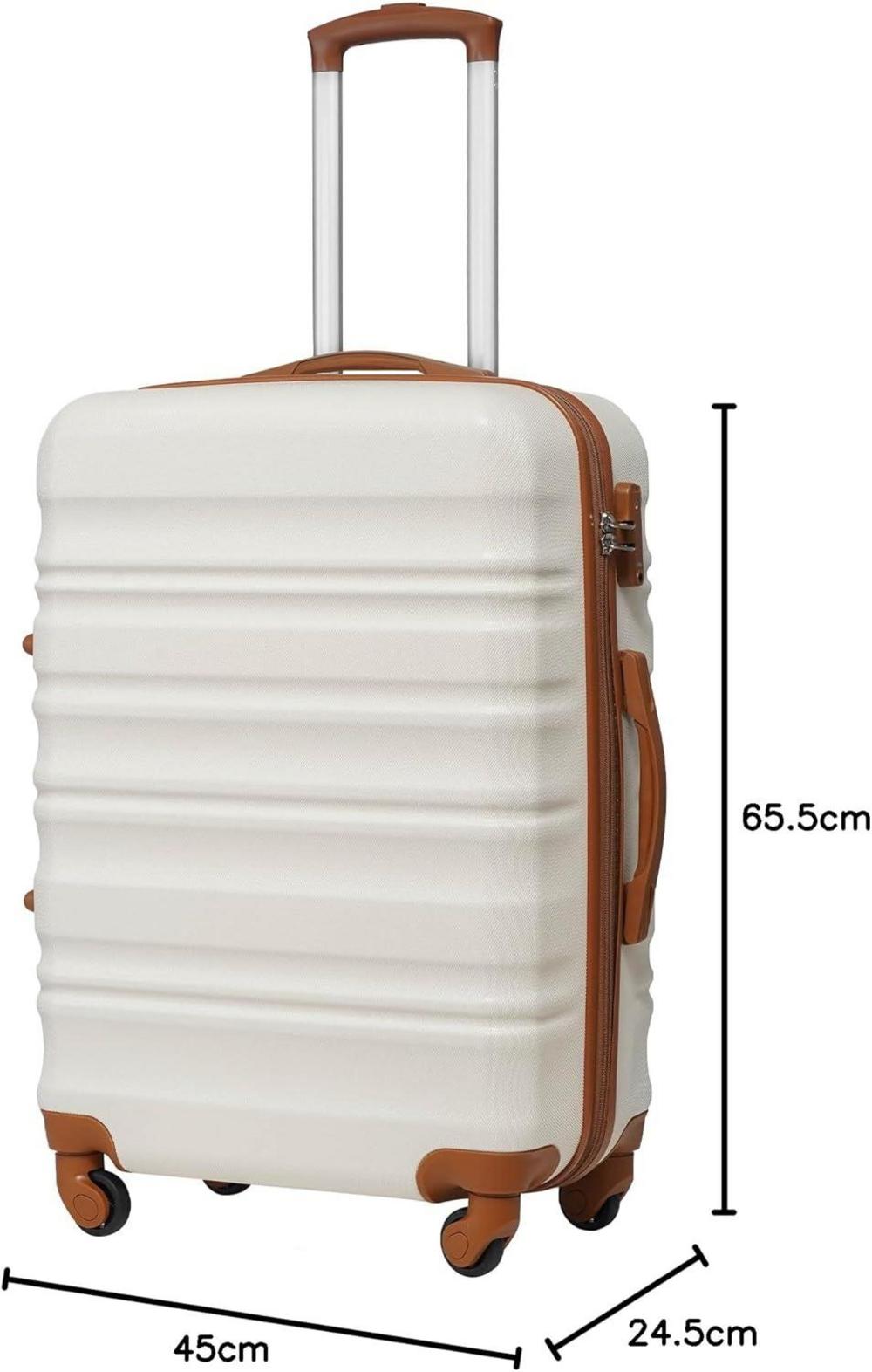 COOLIFE Hartschalen-Koffer Trolley Reisekoffer TSA-Schloss 4 Rollen Weiß/Braun