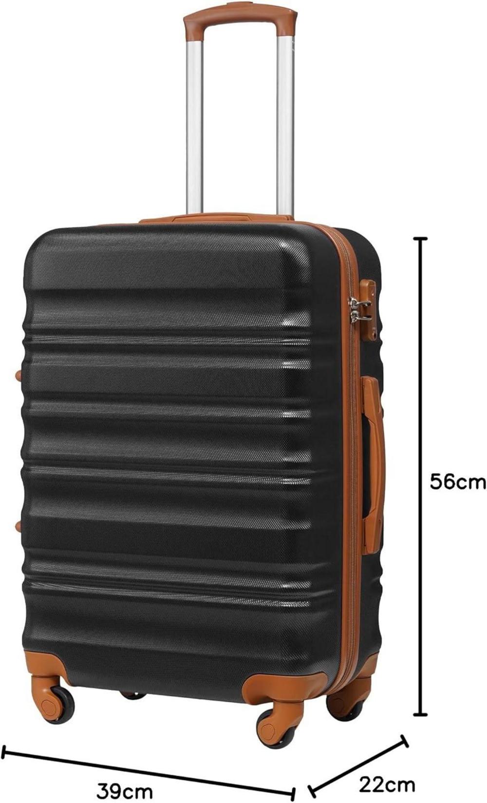 COOLIFE Hartschalen-Koffer Trolley Rollkoffer Schwarz/Braun TSA-Schloss 4 Rollen
