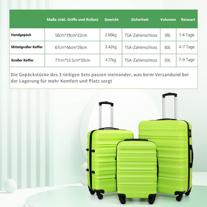 COOLIFE Hartschalen-Koffer Trolley Set TSA 4 Rollen Kirschblüte