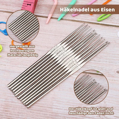 60-teiliges Häkelnadel-Set mit Aufbewahrungsbox und ergonomischen Stricknadeln