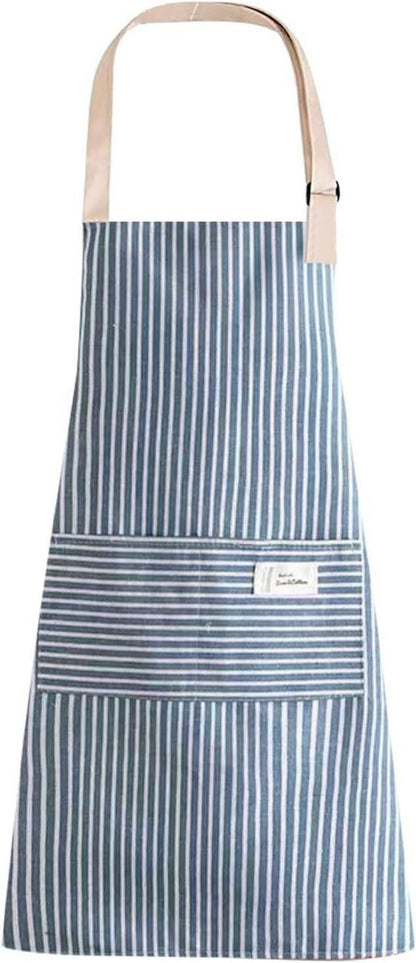 Verstellbare Küchenschürze mit Taschen Blau Baumwolle Leinen