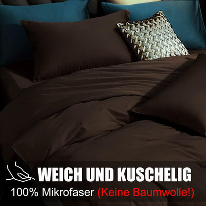 Braune Bettwäsche Set Microfaser 6 tlg. 135x200 mit Reißverschluss
