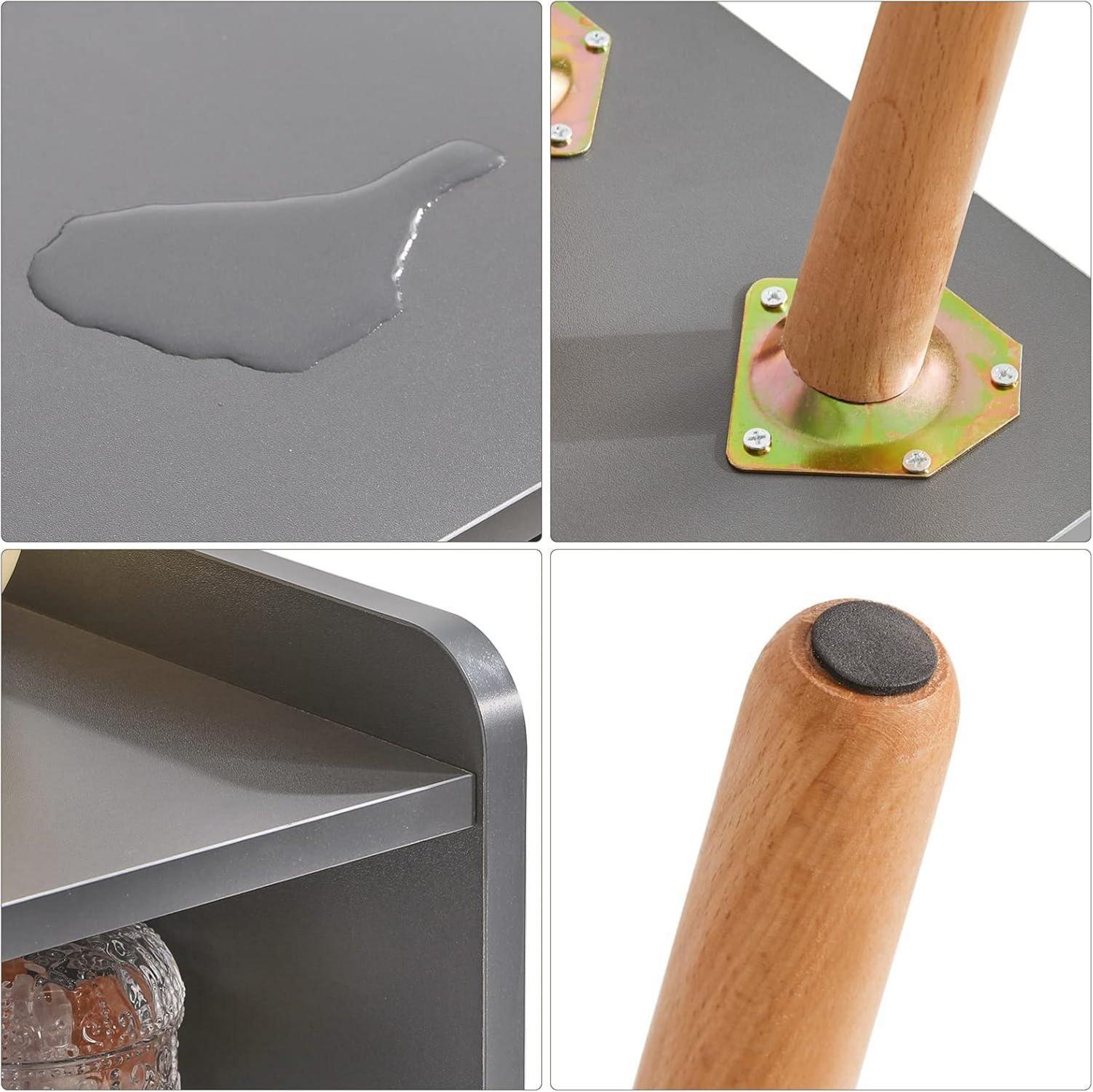 Nachttisch skandinavisches Design Massiv Holz Beistelltisch Grau 38.5x29x59.5cm