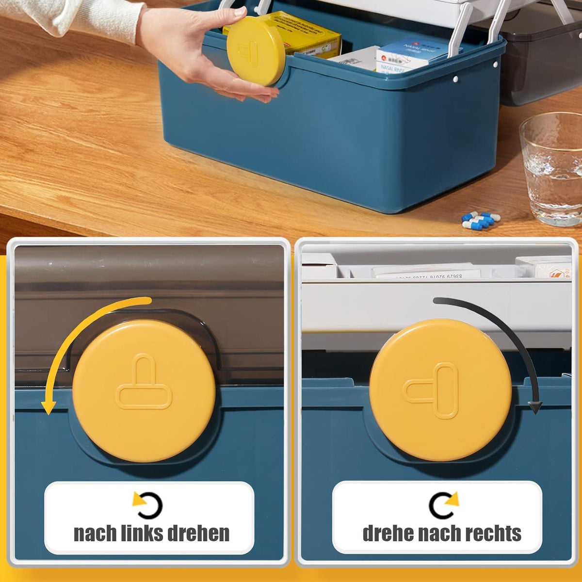 Medikamenten Aufbewahrung Medizinbox Hausapotheke Organisator Box dunkelblau