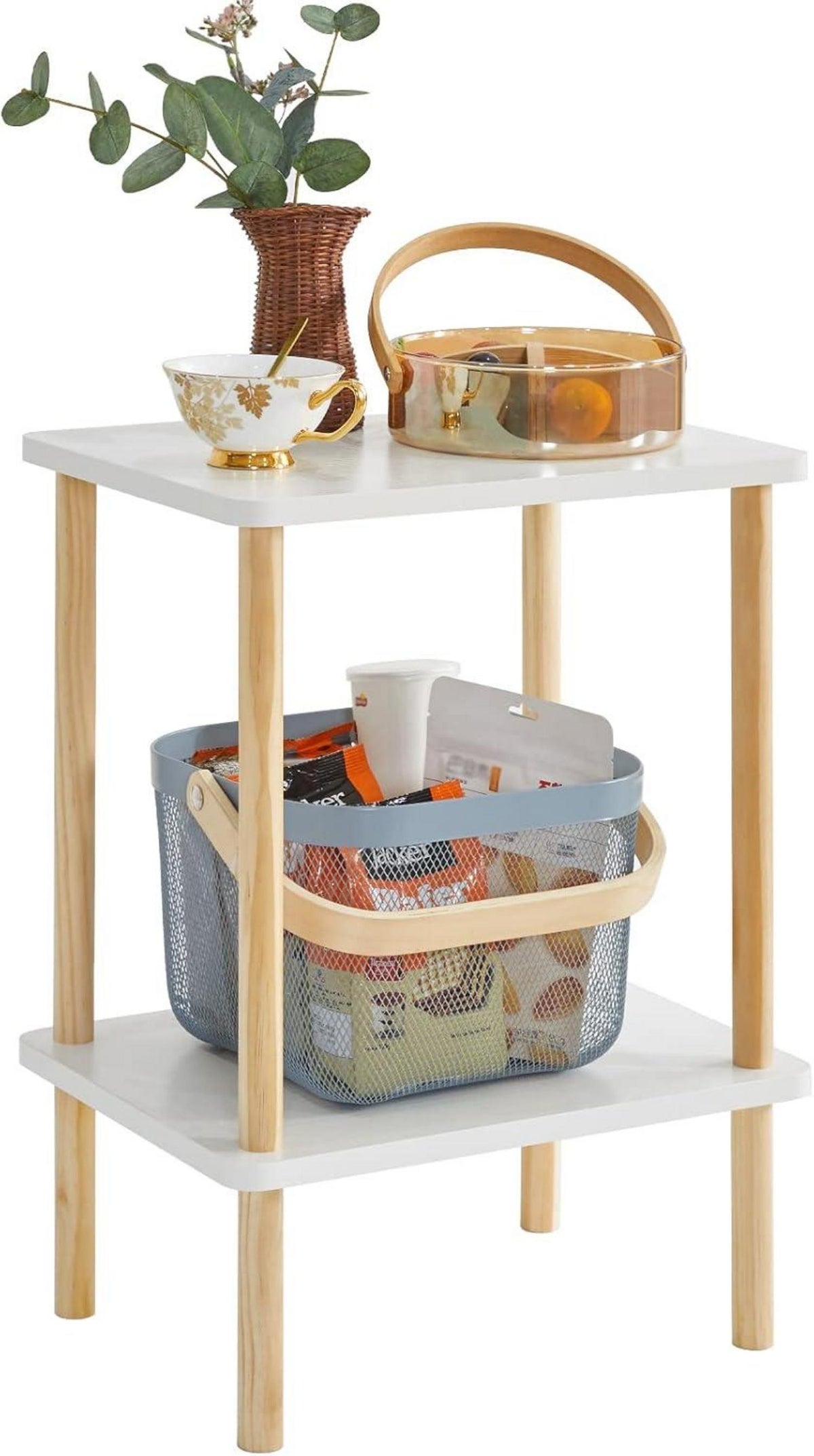 Holz Beistelltisch mit 2 Ebenen Weiß 39x29x53cm modernes Design
