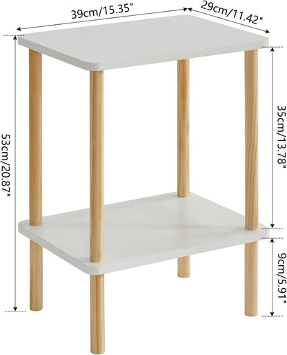 Holz Beistelltisch mit 2 Ebenen Weiß 39x29x53cm modernes Design