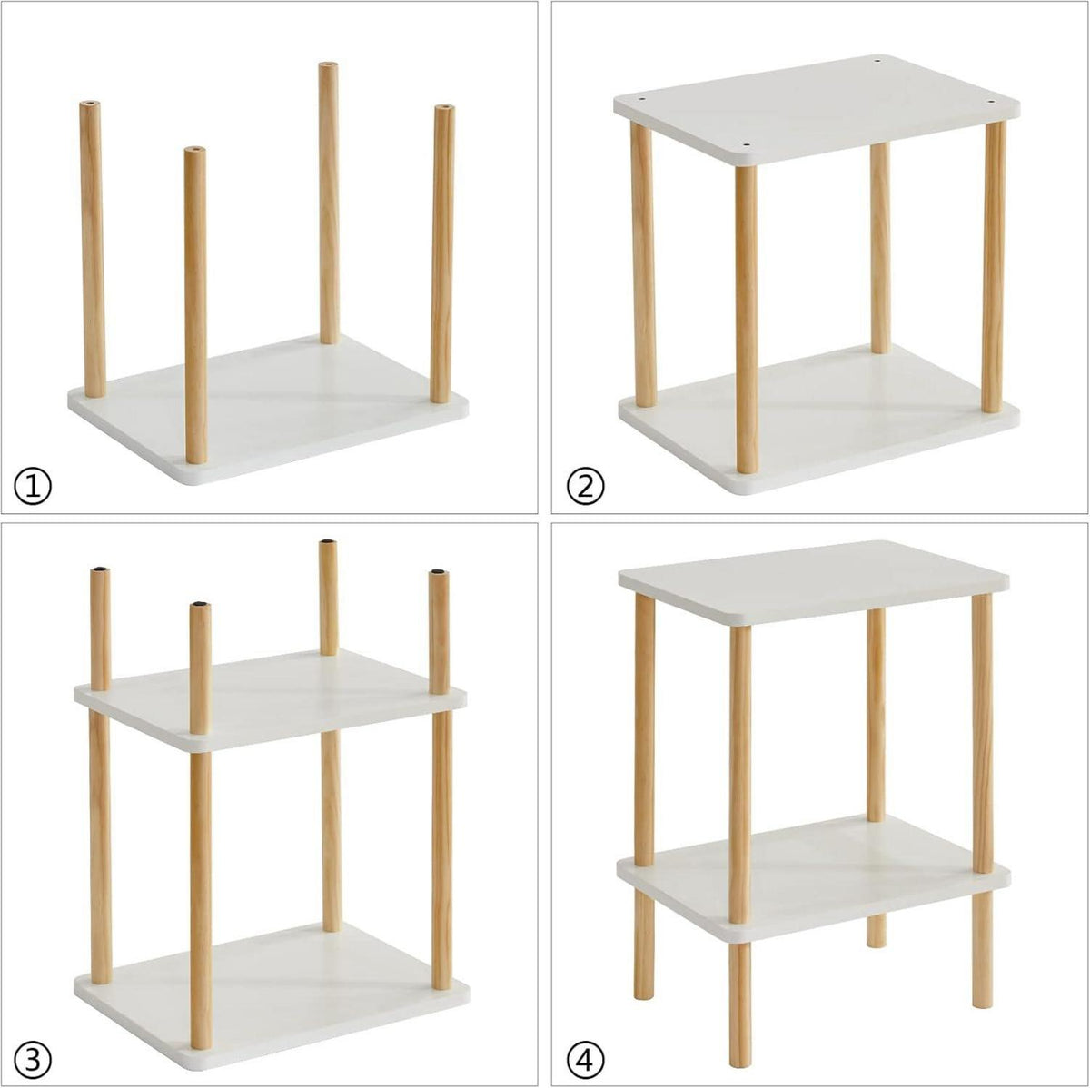 Holz Beistelltisch Nachttische 2 Ebenen 39x29x53cm Weiß Schlafzimmer Wohnzimmer
