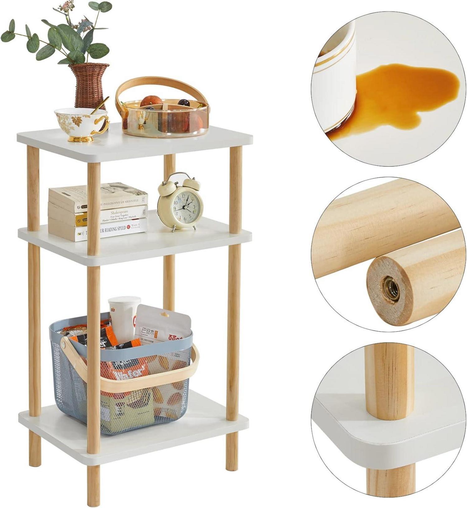 Holz Beistelltisch mit 3 Ebenen 39x29x68.5cm Weiß Moderne Design